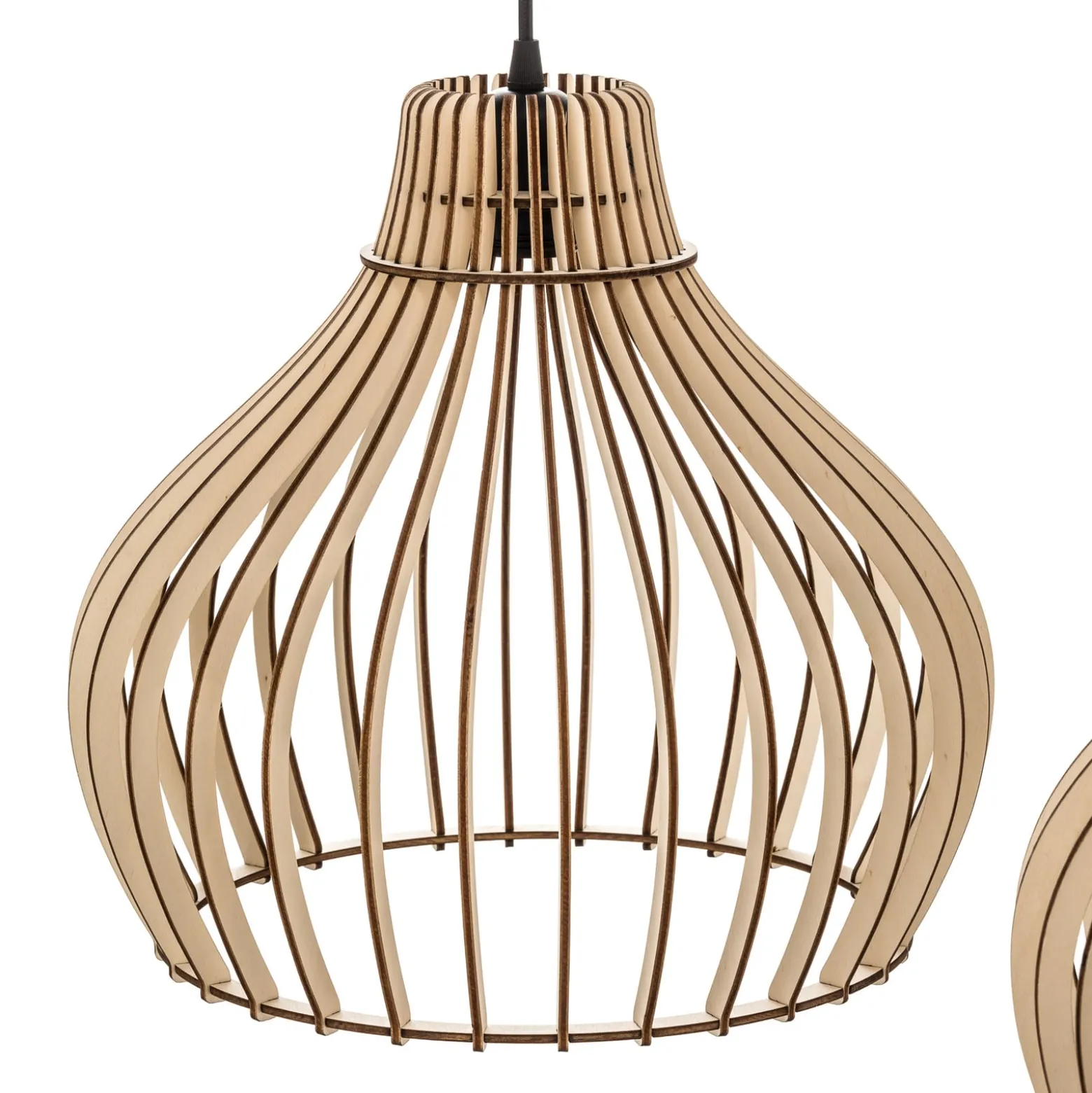 Hängeleuchte Barrel mit Holzschirmen, 3-fl. lang