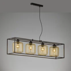 Hängeleuchte Caydo, schwarz matt/gold, Länge 110 cm, 4-flg.