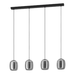 Hängeleuchte Ciampino, schwarz/grau, 4-flg., Glas