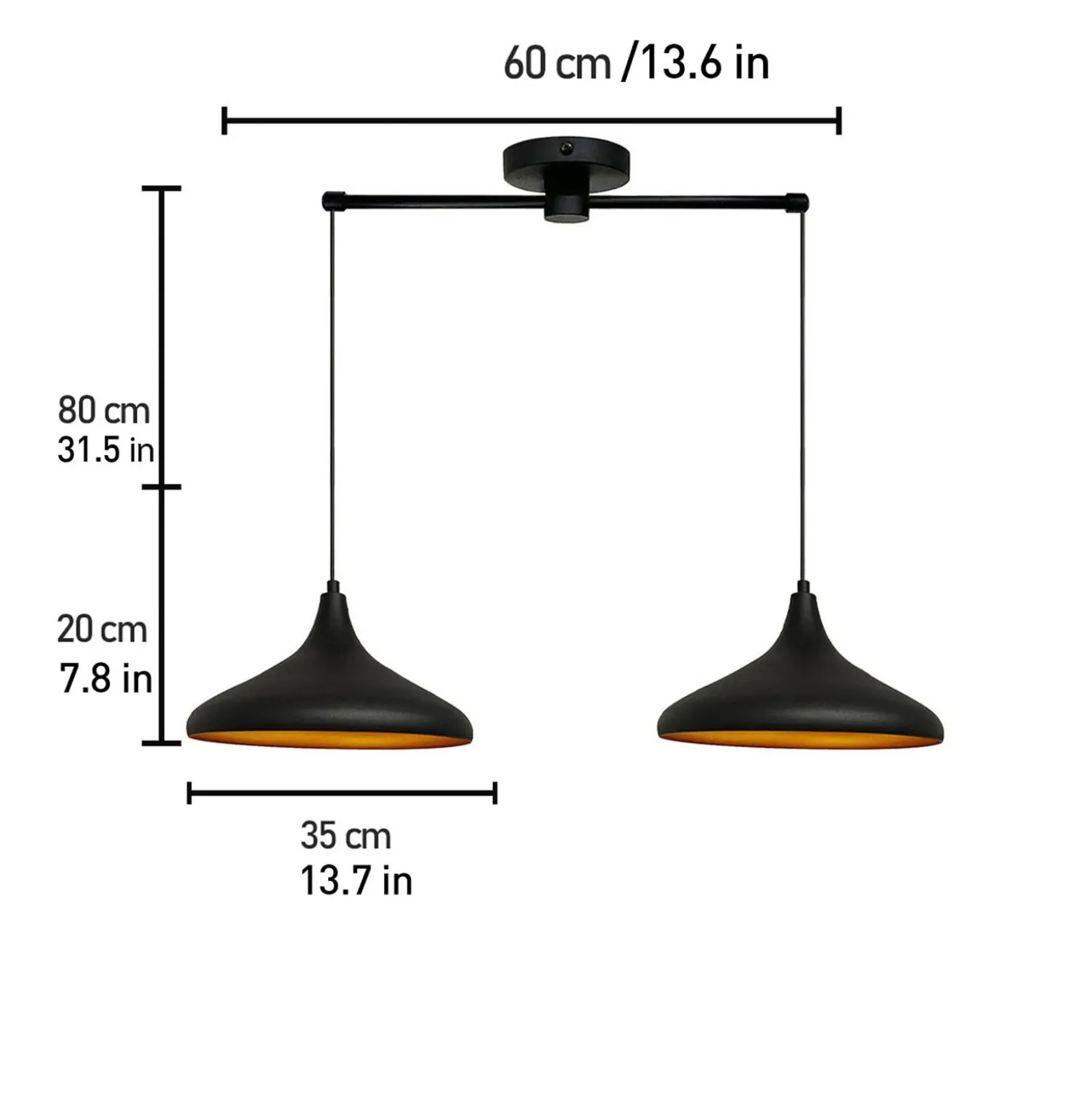 Hängeleuchte Claus, schwarz, Länge 85 cm, 2-flammig, Metall