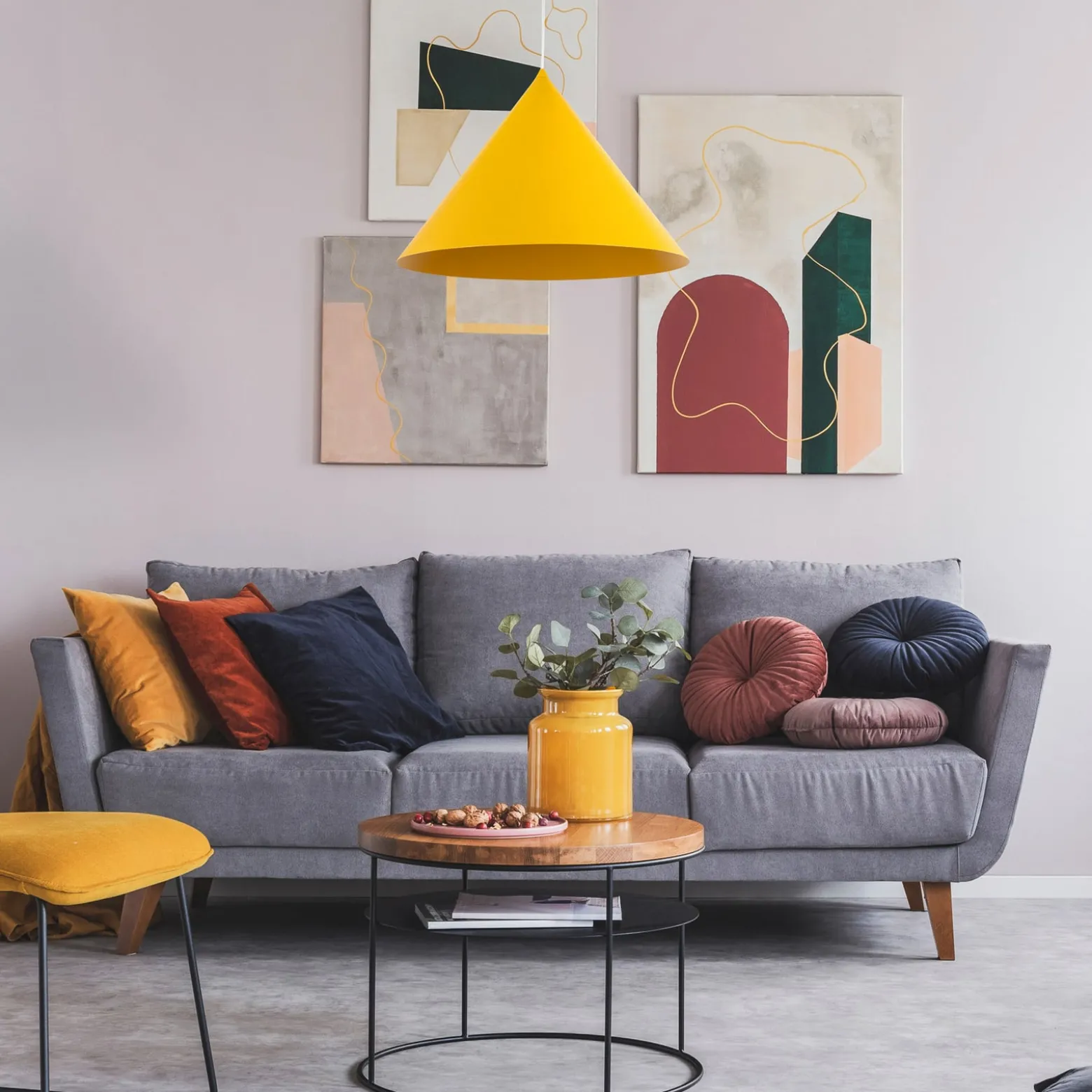 Hängeleuchte Cono, 1-flammig, Ø 50 cm, gelb, E27