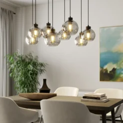 Hängeleuchte Cubus, 95 cm lang, 8-flammig, rauchgrau, Glas