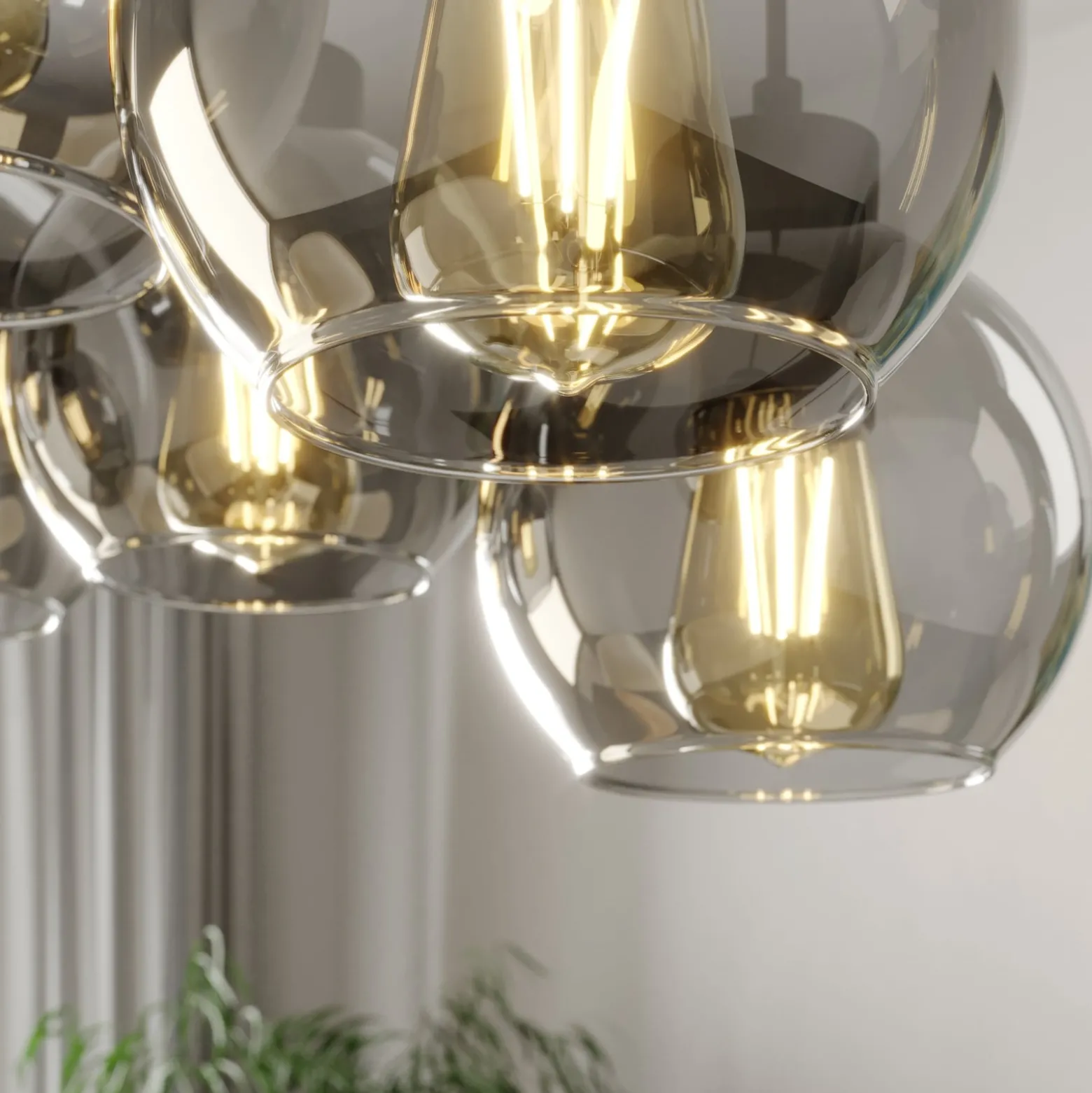 Hängeleuchte Cubus, 95 cm lang, 8-flammig, rauchgrau, Glas