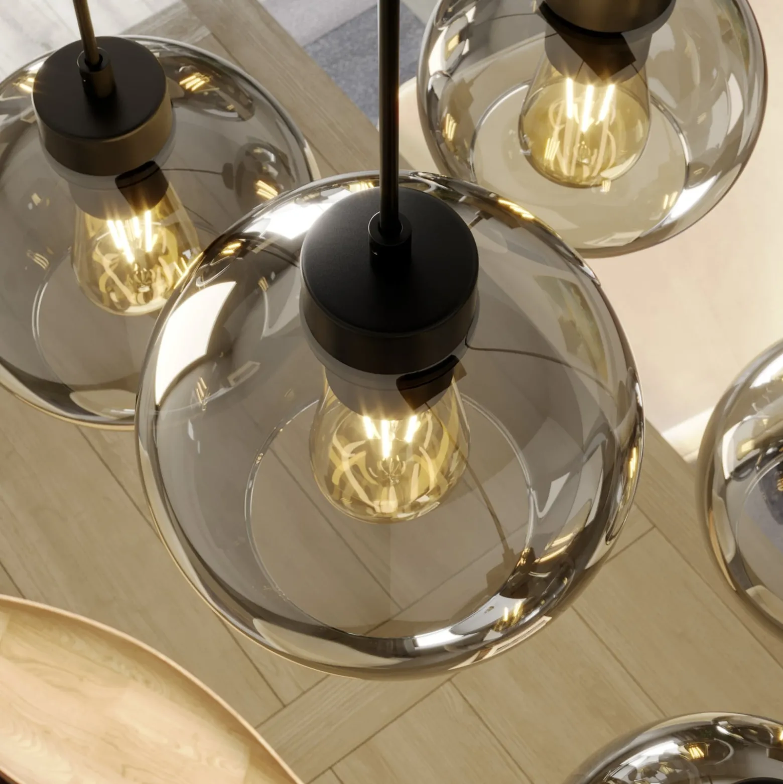 Hängeleuchte Cubus, 95 cm lang, 8-flammig, rauchgrau, Glas