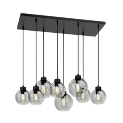 Hängeleuchte Cubus, 95 cm lang, 8-flammig, rauchgrau, Glas