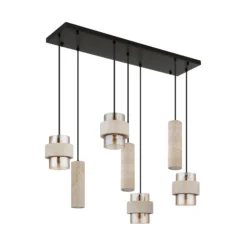 Hängeleuchte Daren, 7-flg., beige/amber/schwarz, E27 + GU10