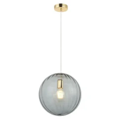 Hängeleuchte Diana, rauchgrau/goldfarben, Ø 30 cm, Glas