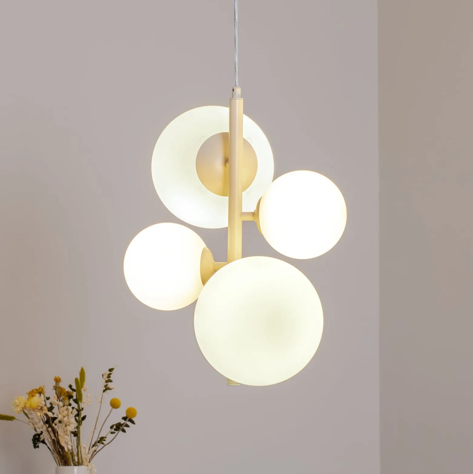 Hängeleuchte Dione, opal/creme, 4-flammig
