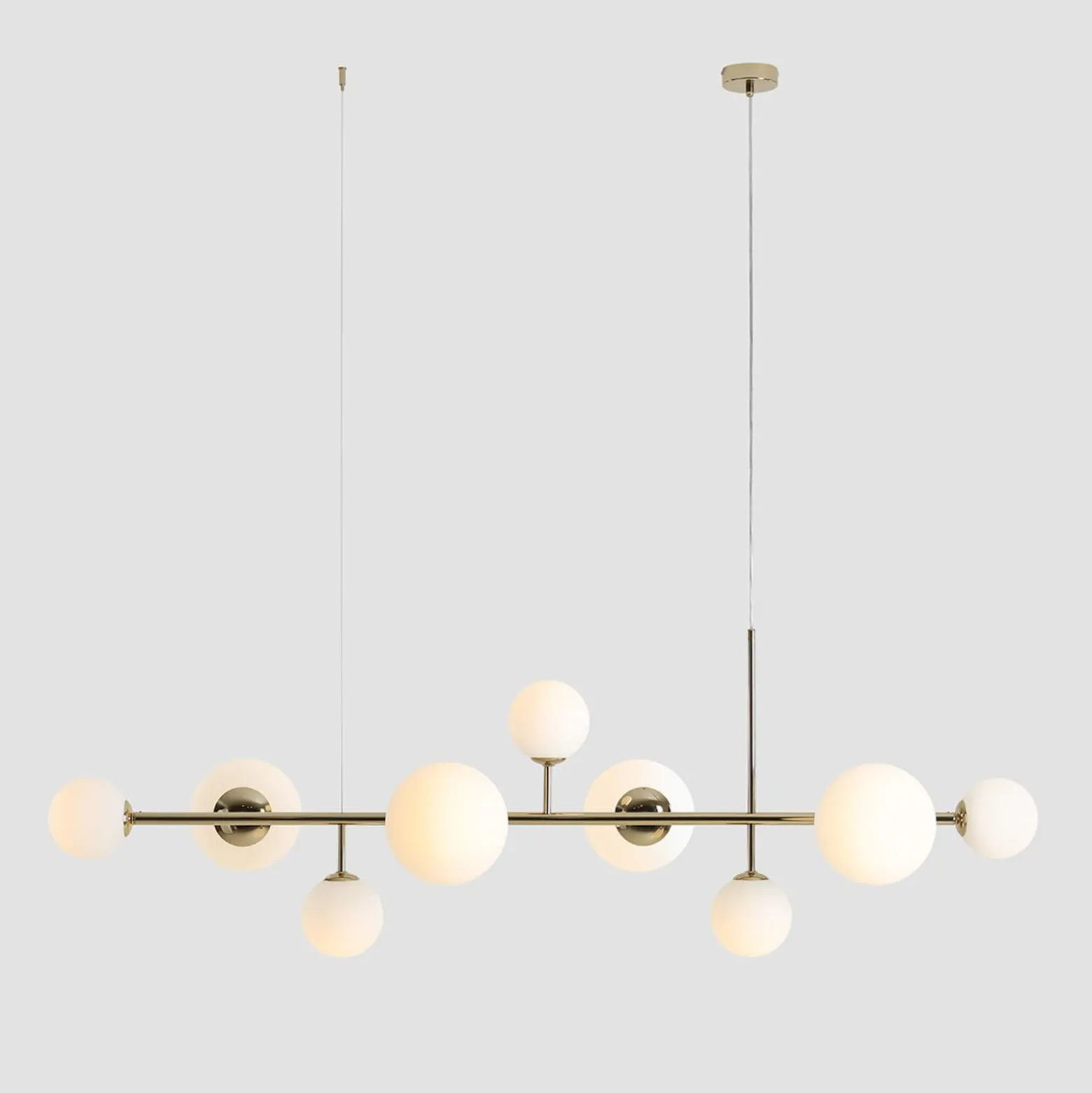 Hängeleuchte Dione, opal/gold, 9-flammig