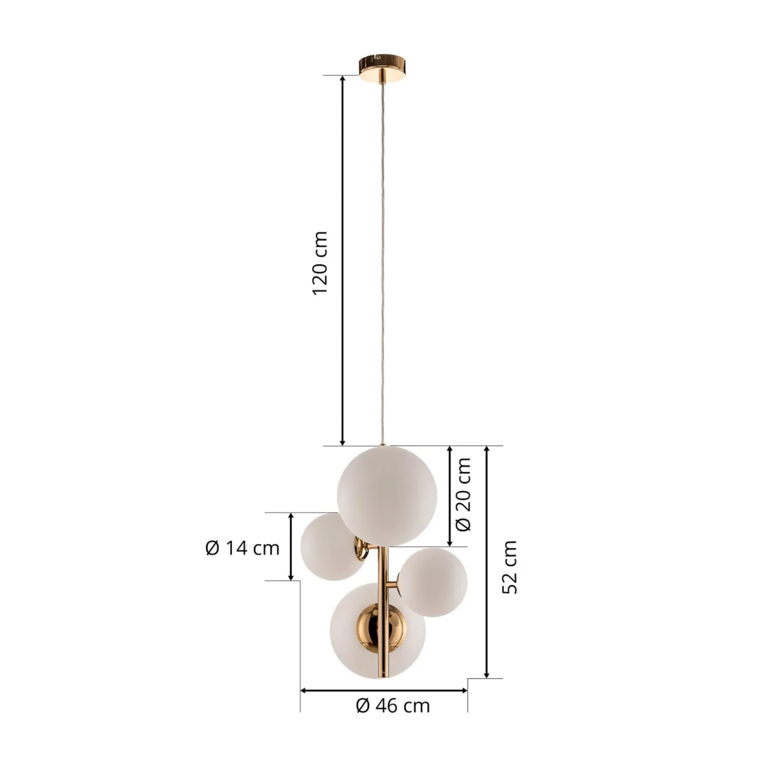 Hängeleuchte Dione, vierflammig, gold