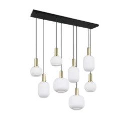 Hängeleuchte Diva, 8-fl., messingfarben, opal, Metall, Glas