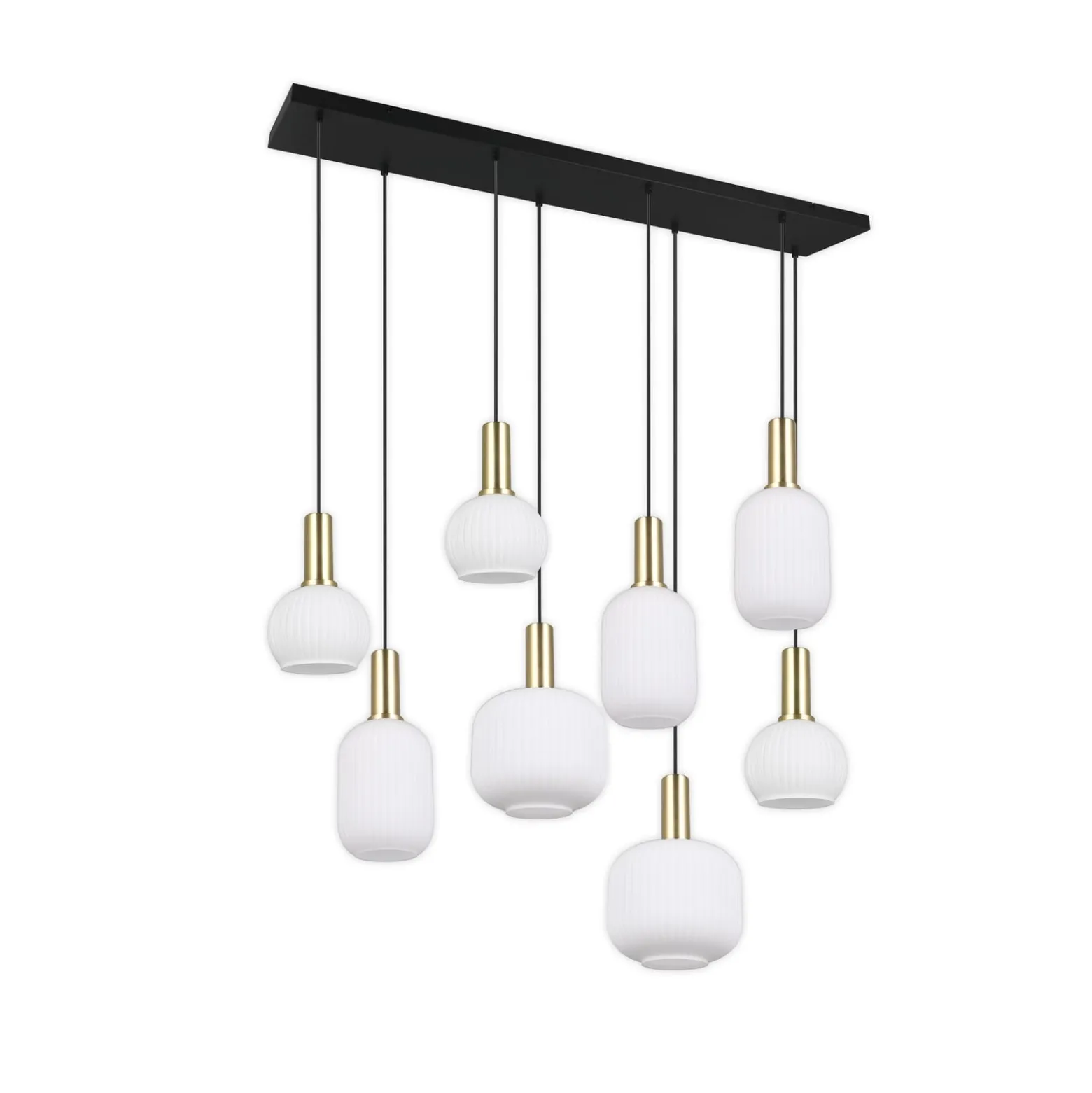 Hängeleuchte Diva, 8-fl., messingfarben, opal, Metall, Glas