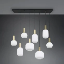 Hängeleuchte Diva, 8-fl., messingfarben, opal, Metall, Glas