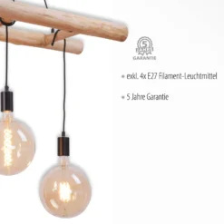 Hängeleuchte Edgar aus Holz, vierflammig