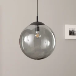 Hängeleuchte Esme, Glas, grafit-transparent, 1-flg., Ø 35 cm
