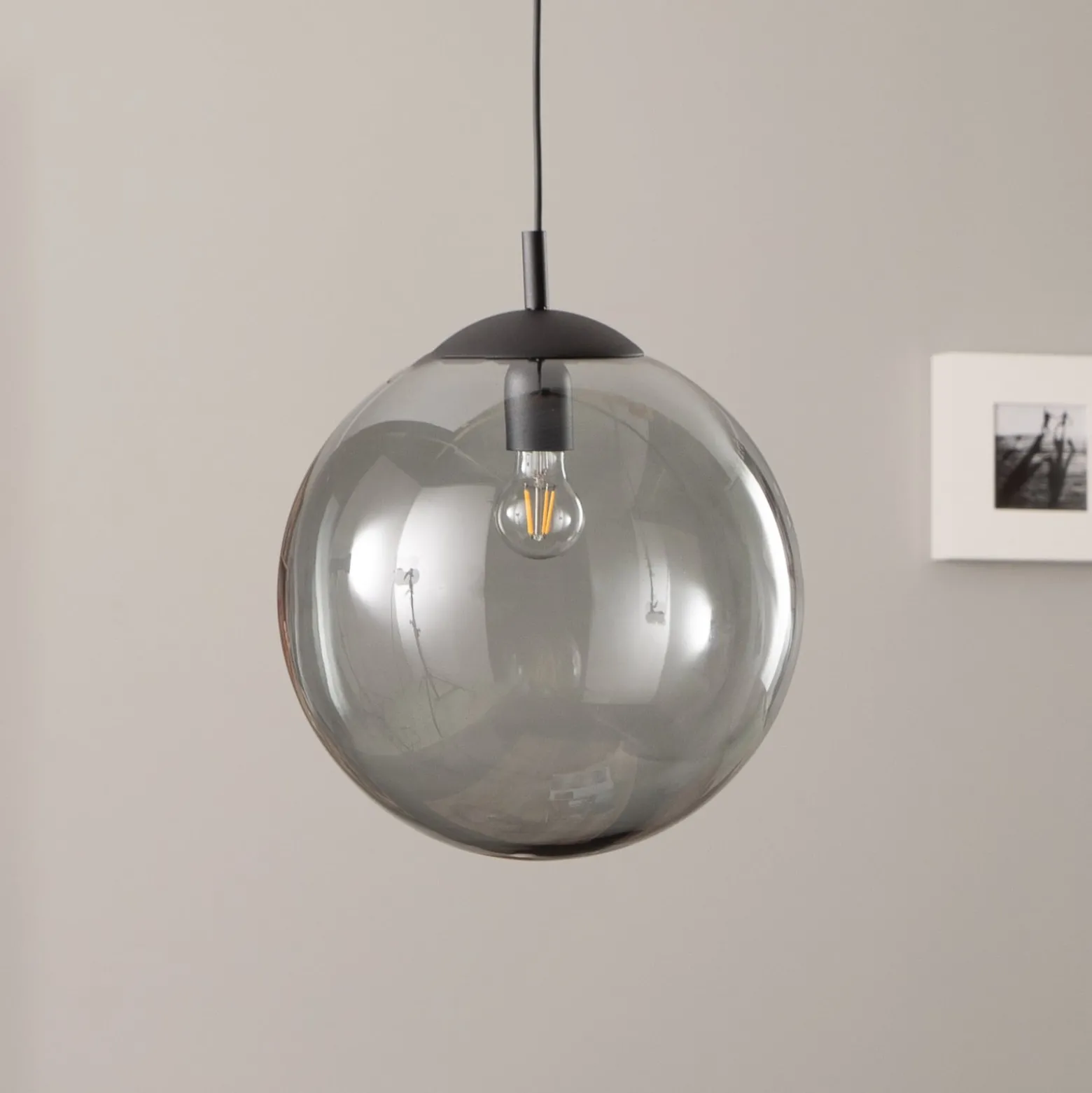 Hängeleuchte Esme, Glas, grafit-transparent, 1-flg., Ø 35 cm