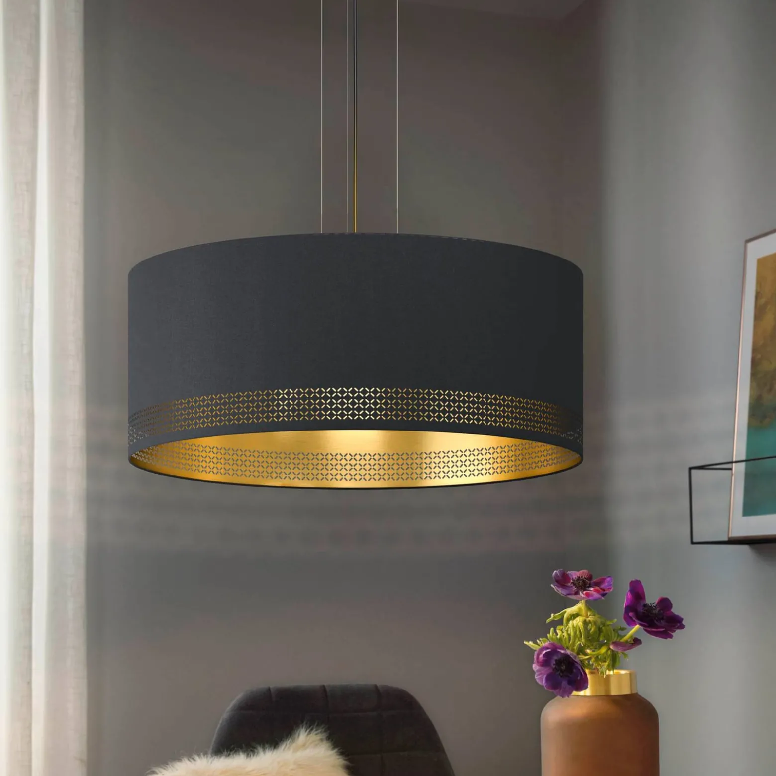 Hängeleuchte Esteperra, schwarz/gold, Ø 53 cm