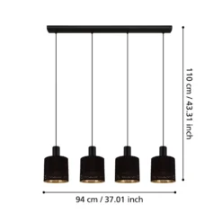 Hängeleuchte Esteperra, schwarz/gold, vierflammig