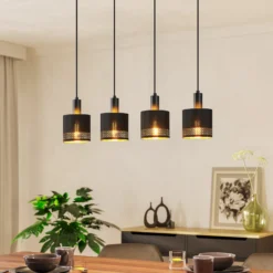 Hängeleuchte Esteperra, schwarz/gold, vierflammig