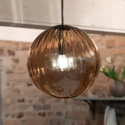 Hängeleuchte Fengari, Stecker, bernstein, Glas, Ø 35 cm