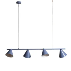 Hängeleuchte Form 4, blau, Metall, 4-flammig, Kegel, E27
