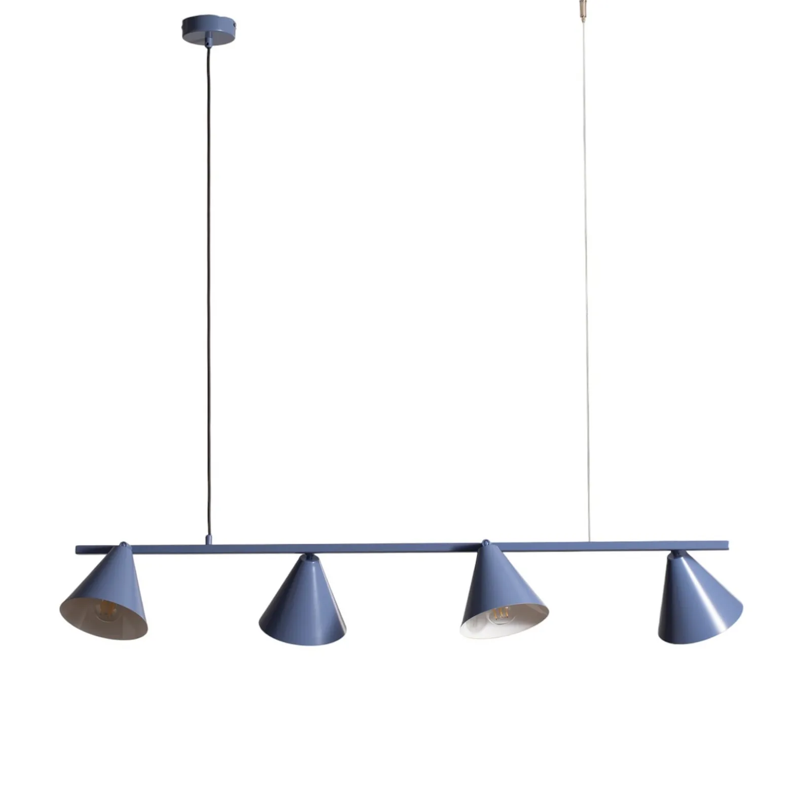Hängeleuchte Form 4, blau, Metall, 4-flammig, Kegel, E27