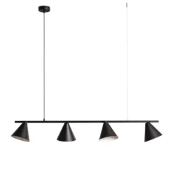 Hängeleuchte Form 4, schwarz, Metall, 4-flammig, Kegel, E27