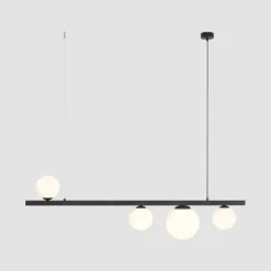 Hängeleuchte Garda 4, Balken, Metall, Glas, schwarz, 4-fl.