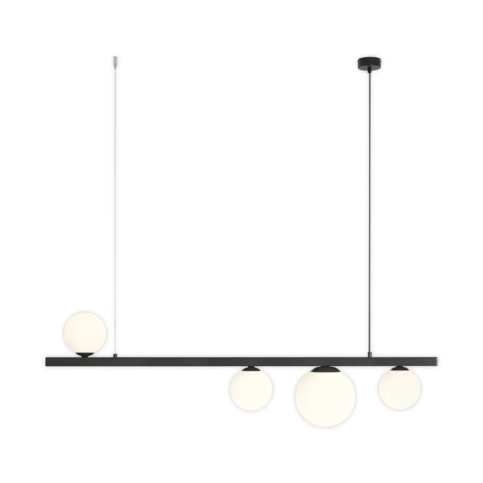 Hängeleuchte Garda 4, Balken, Metall, Glas, schwarz, 4-fl.