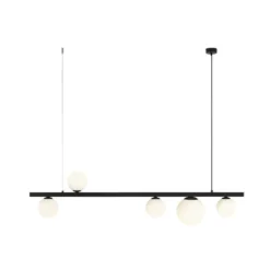 Hängeleuchte Garda 5, Balken, Metall, Glas, schwarz, 5-fl.