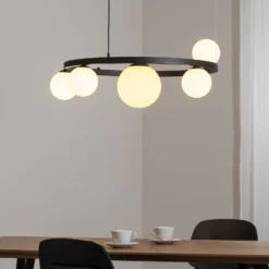 Hängeleuchte Garda 5, Ring, Metall, Glas, 5-fl., schwarz
