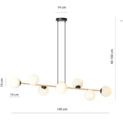 Hängeleuchte Glassy, 8-flammig, schwarz/gold/opal