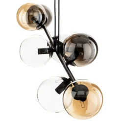 Hängeleuchte Glassy, 8-flammig, schwarz, grafit/amber/klar