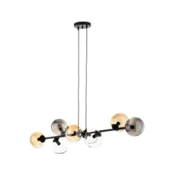 Hängeleuchte Glassy, 8-flammig, schwarz, grafit/amber/klar
