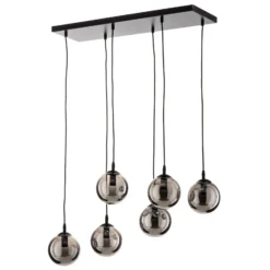Hängeleuchte Glassy, 6-flammig, schwarz, grafit, Glas, 75 cm