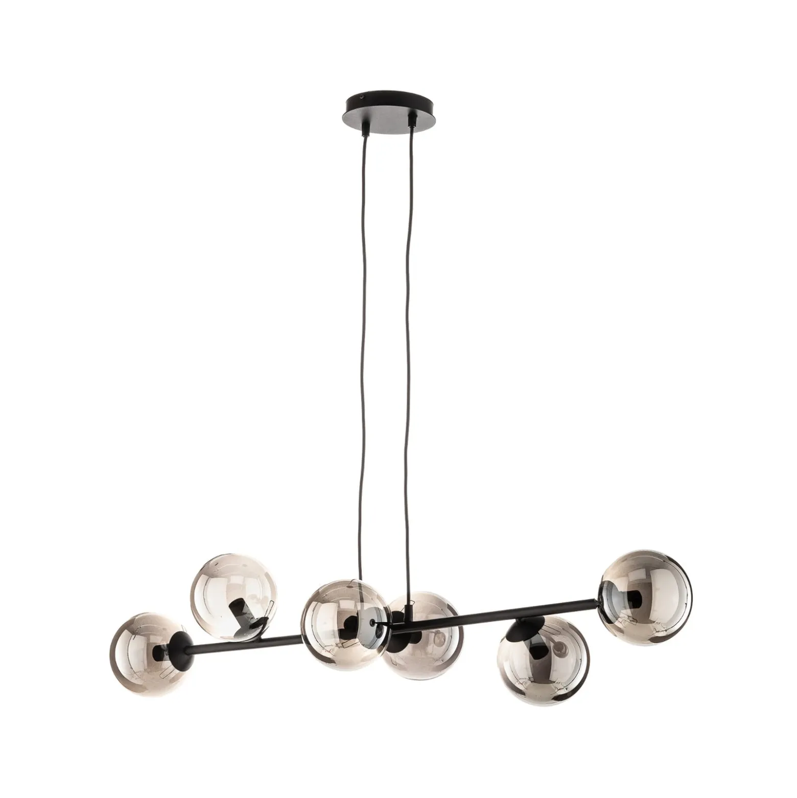 Hängeleuchte Glassy, 6-flammig, schwarz, grafit, Glas, 110cm