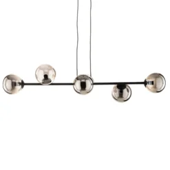 Hängeleuchte Glassy, 6-flammig, schwarz, grafit, Glas, 110cm