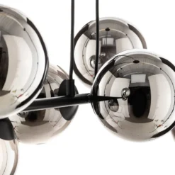 Hängeleuchte Glassy, 8-flammig, schwarz, grafit, Glas, E14
