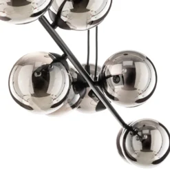 Hängeleuchte Glassy, 8-flammig, schwarz, grafit, Glas, E14