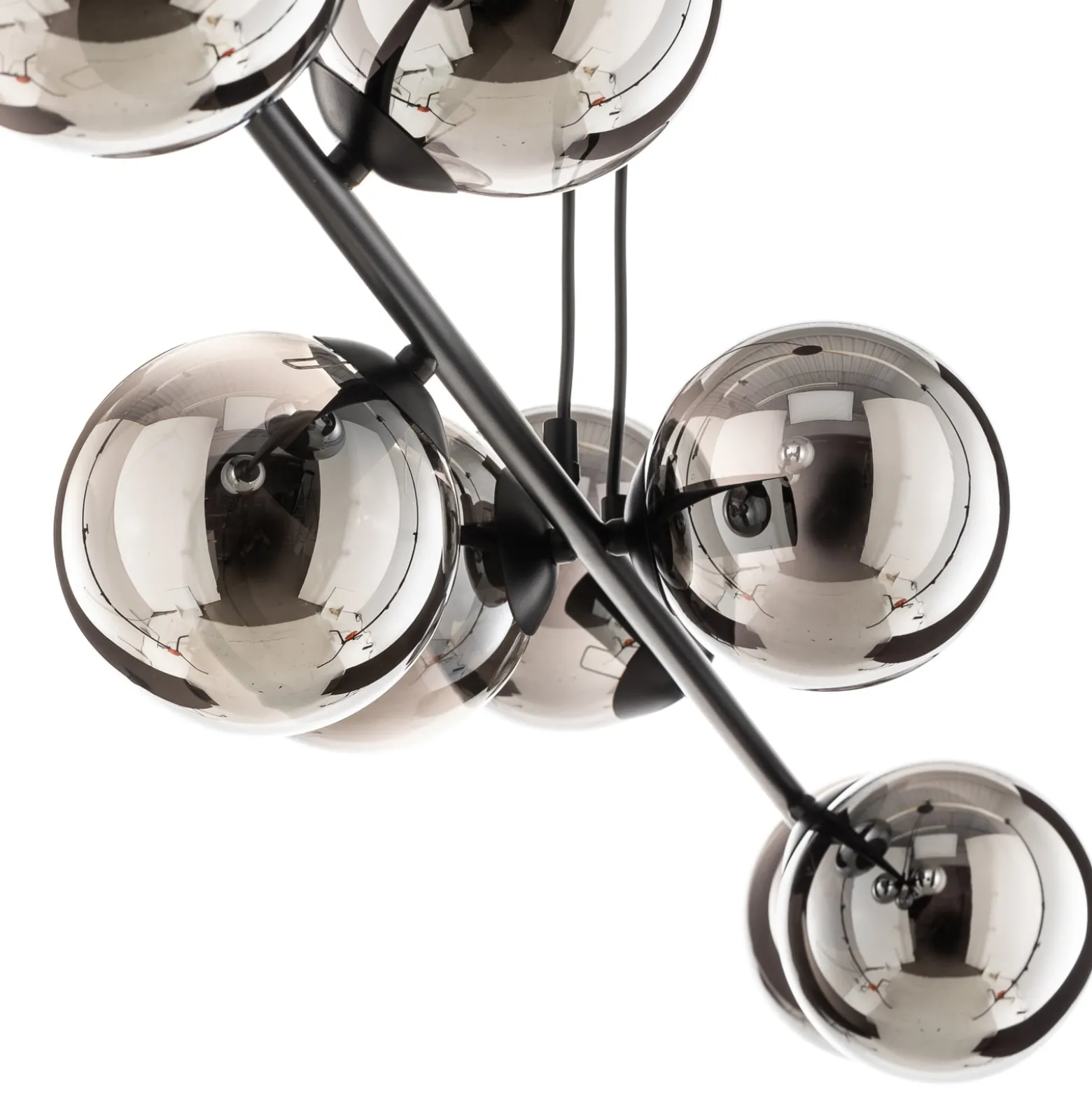 Hängeleuchte Glassy, 8-flammig, schwarz, grafit, Glas, E14