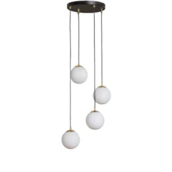 Hängeleuchte Glassy, 4-flg., rund, schwarz/opal