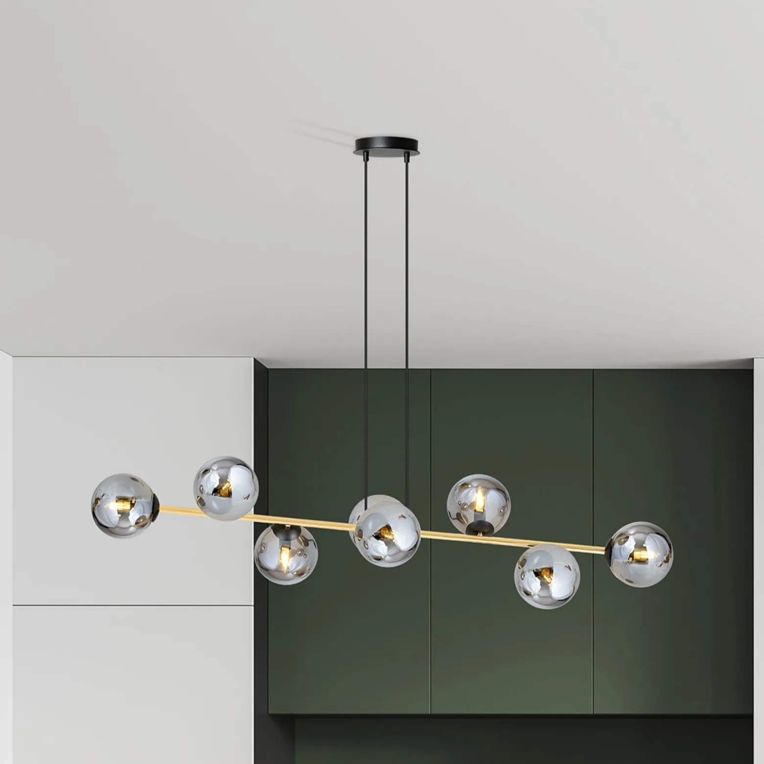 Hängeleuchte Glassy, 8-flg., schwarz/gold/grafit