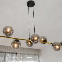Hängeleuchte Glassy, 8-flg., schwarz/gold/grafit