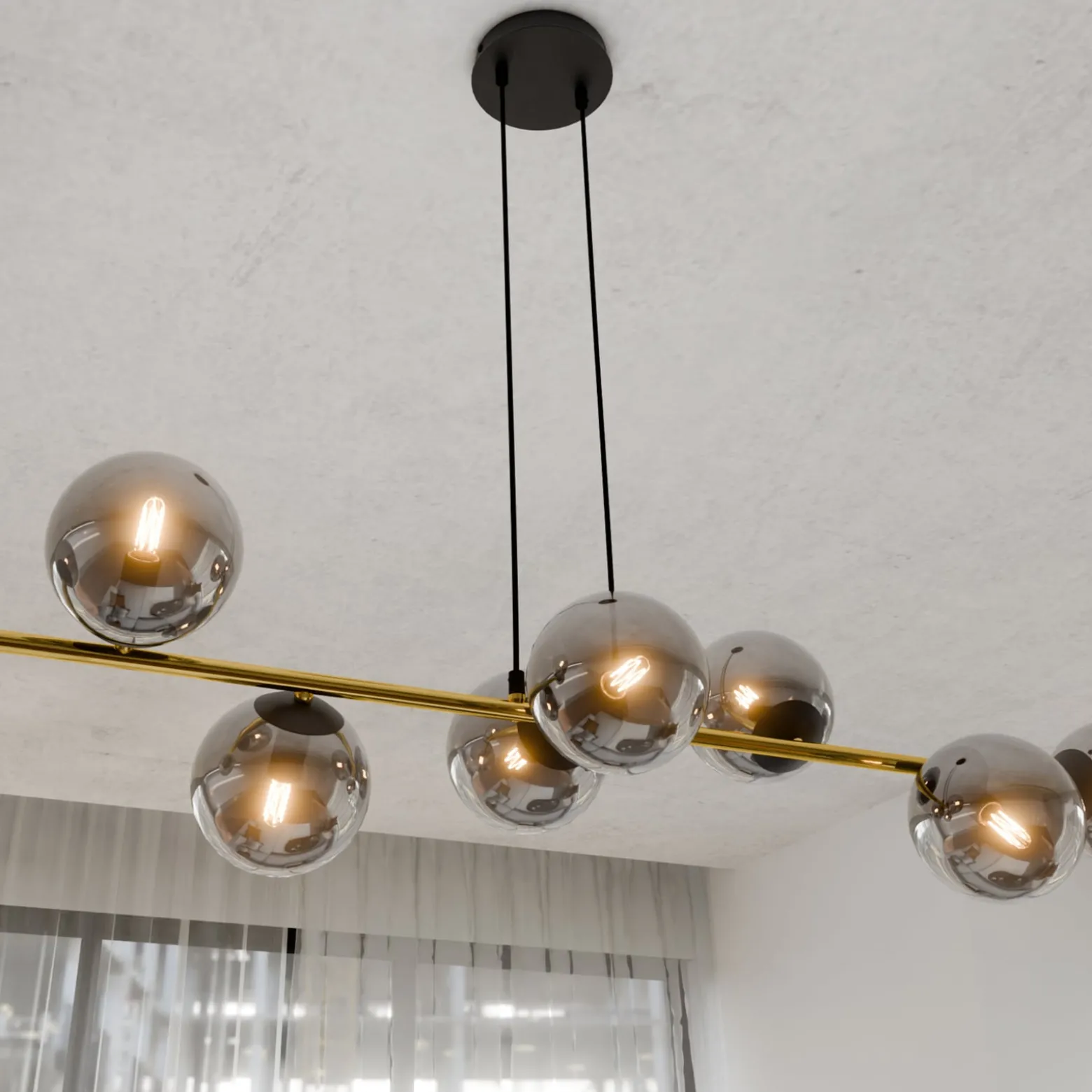 Hängeleuchte Glassy, 8-flg., schwarz/gold/grafit