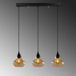 Hängeleuchte Gold 052, gold-transparent, Glas 3-flammig lang