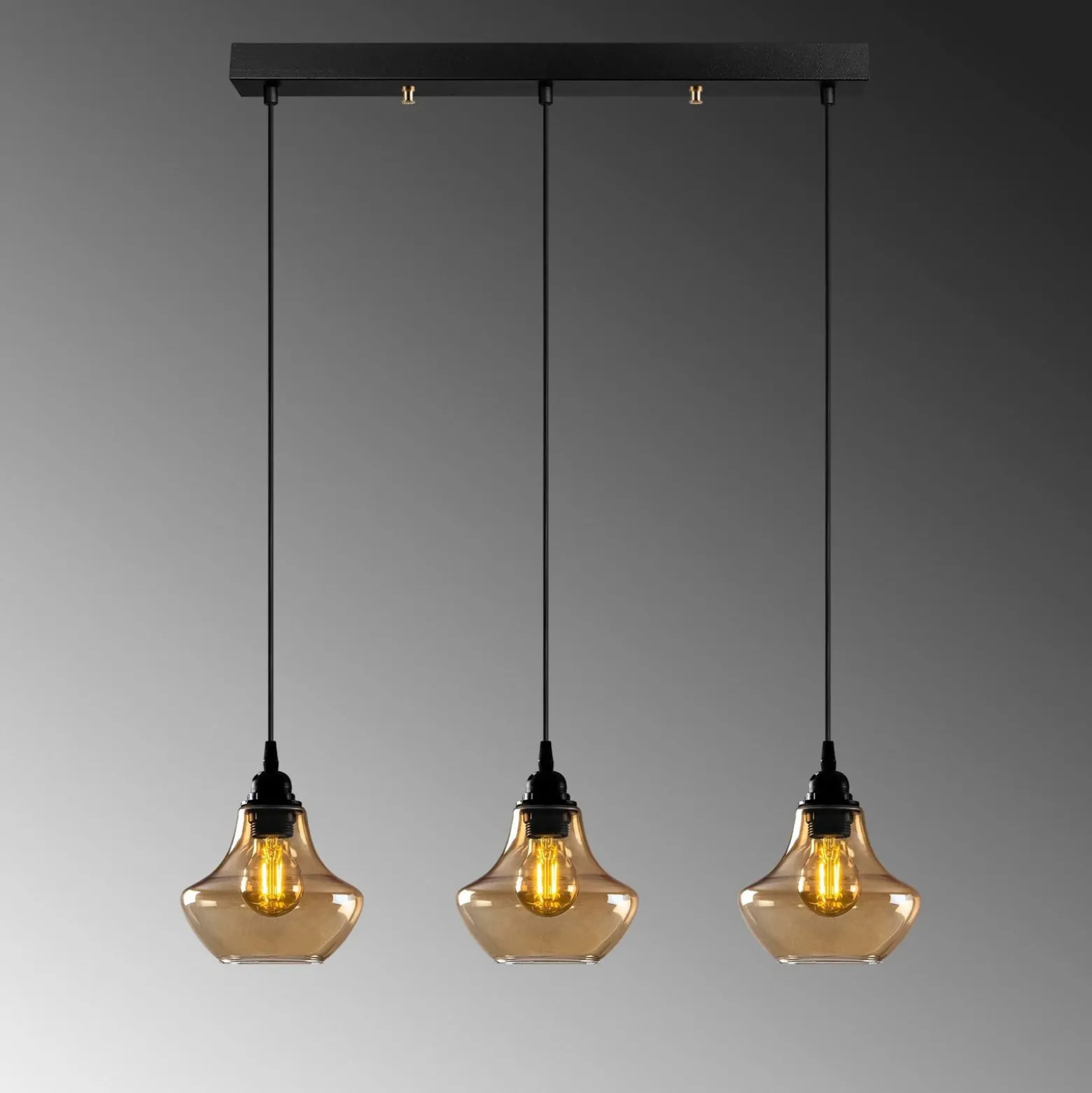 Hängeleuchte Gold 052, gold-transparent, Glas 3-flammig lang