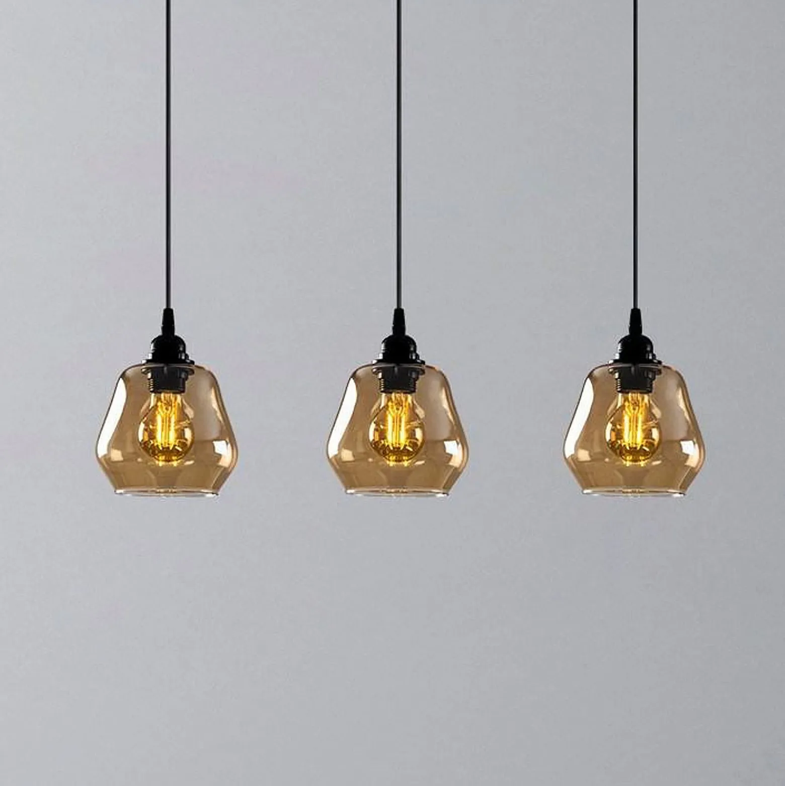 Hängeleuchte Gold 032, gold-transparent, Glas 3-flammig lang