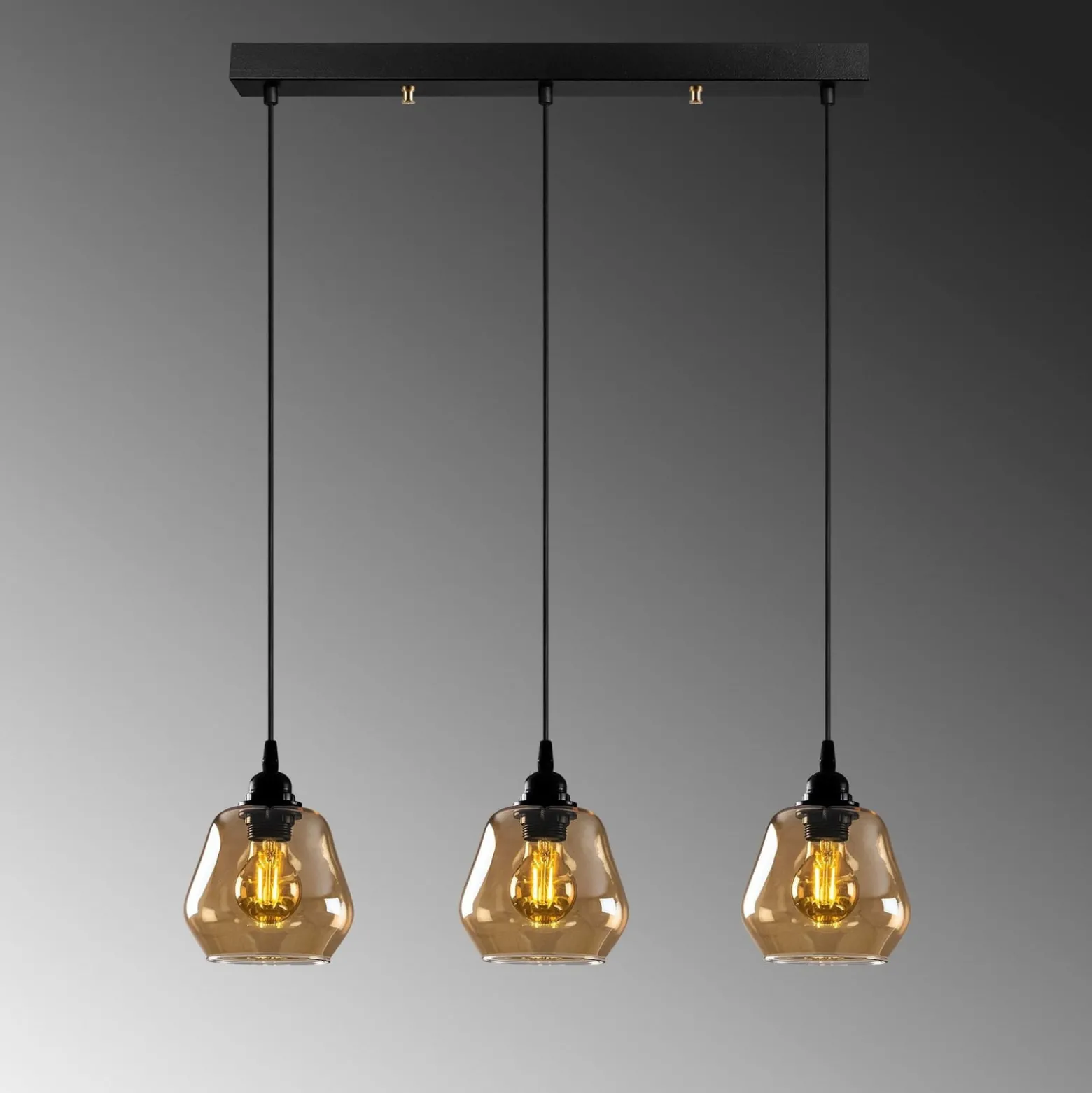 Hängeleuchte Gold 032, gold-transparent, Glas 3-flammig lang
