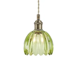 Hängeleuchte Gota, altmessing/grün, Glas, Ø 13 cm, Stecker