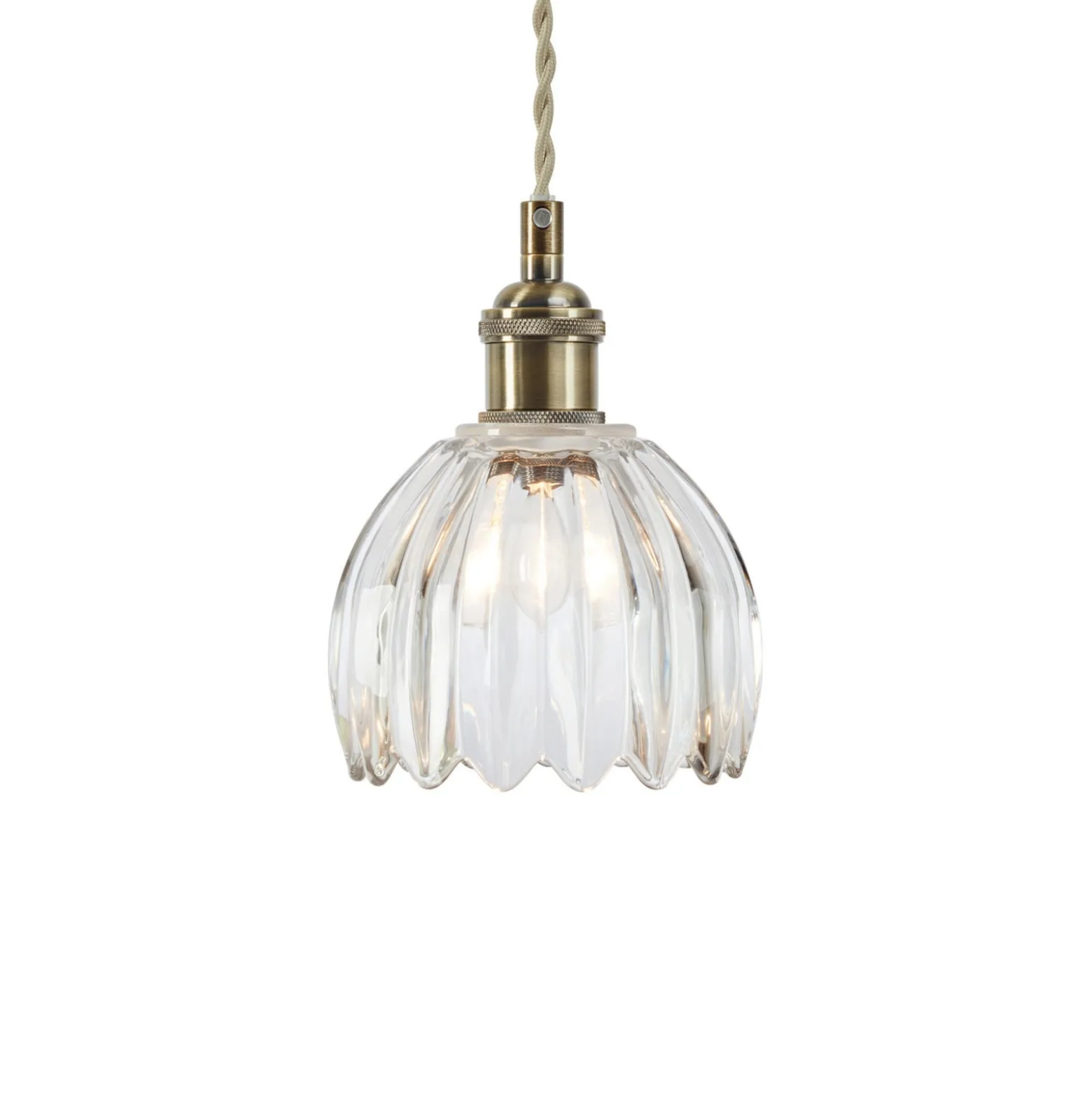 Hängeleuchte Gota, altmessing/klar, Glas, Ø 13 cm, Stecker